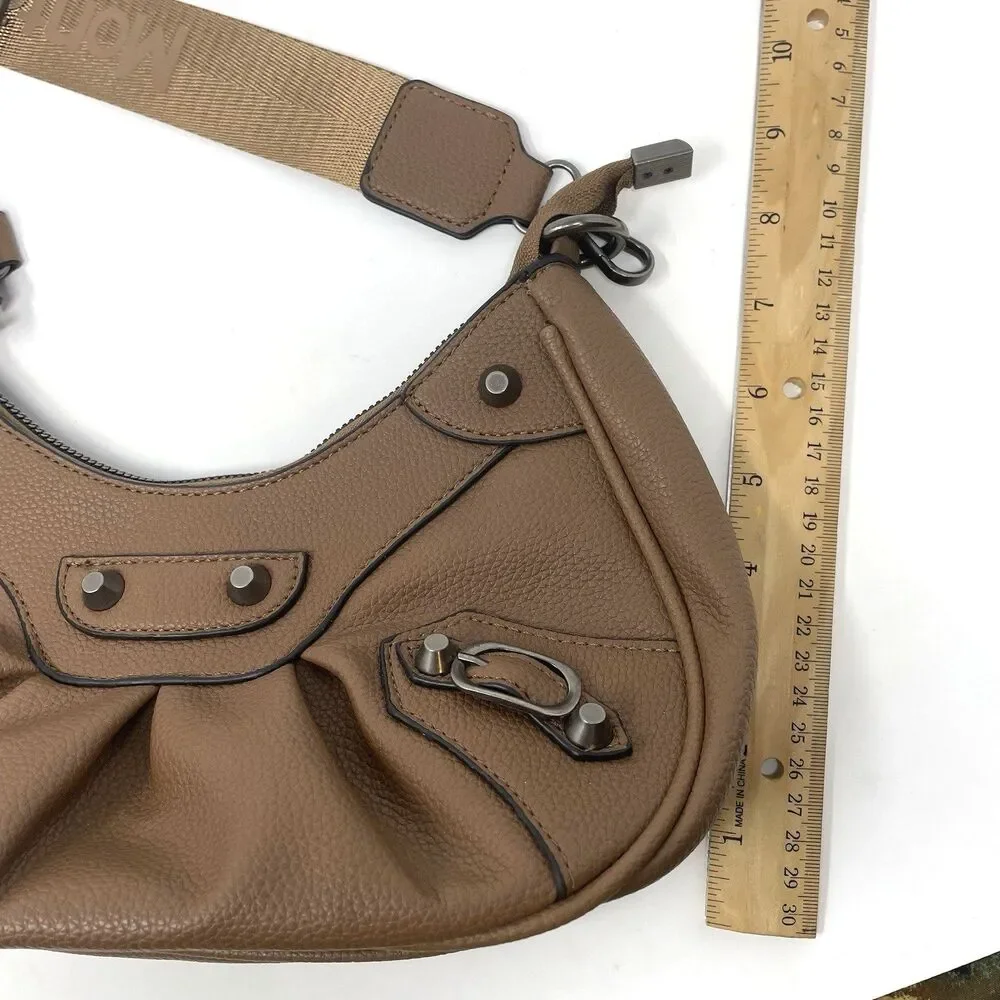 Montana West Brown Vegan Leather Hobo Bag | Studded Crescent Crossbody Purse NEW
